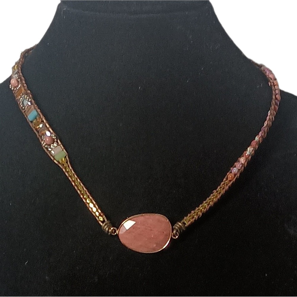 Pink Jasper Necklace W/ Multi Beaded Stones Vintage SKUW608